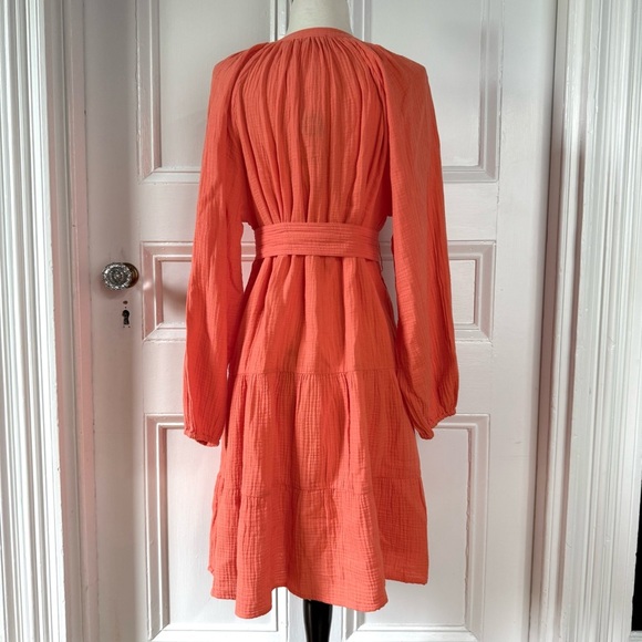 NWT Rails Women’s Aureta V-Neck Tiered Organic Cotton Belted Dress Papaya Medium - Picture 7 of 15